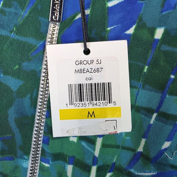 Calvin Klein Top Womens Medium Green Tropical Palm Print Cold Shoulder NWT - Picture 3 of 10